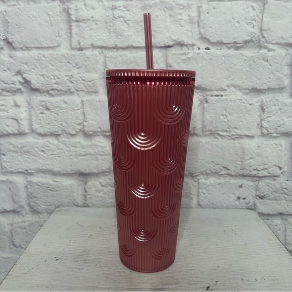 Starbucks Dusty Rose Pink Shimmer Shell Mermaid Scales Cold Cup Tumbler 24 oz - Picture 11 of 15
